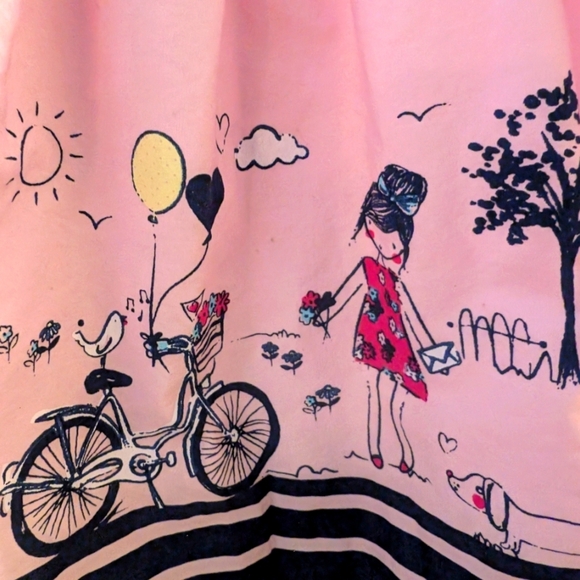 Pink Sleeveless Girls Dress with Heart and Bicycle Print Cotton Size 4T - Picture 6 of 6